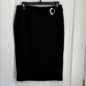 Black Pencil Skirt with Buckle Accent